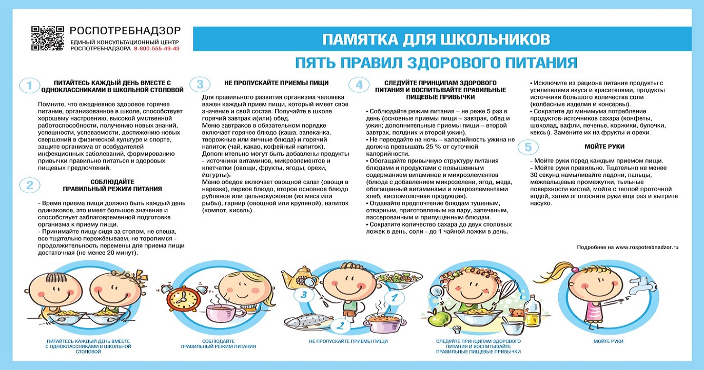 Памятка для школьников. 5 правил здорового питания.